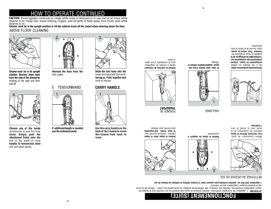 Dirt Devil 1-113354-000, UD40235B, UD40235DI Above Floor Cleaning, Extension Wand, Carry Handle, Rallonge, DE Poignée 